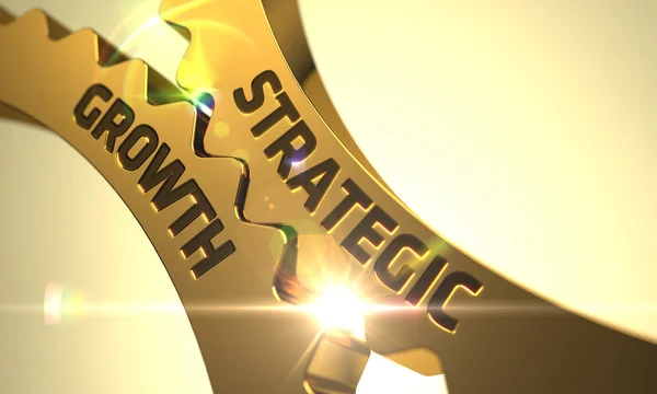Strategic Growth Concept. Golden Metallic Cogwheels. — Stock Photo, Image