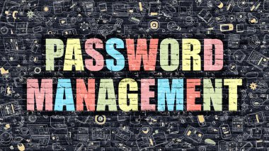 Şifre Yönetimi Kavramı. Koyu Brickwall üzerinde çok renkli.