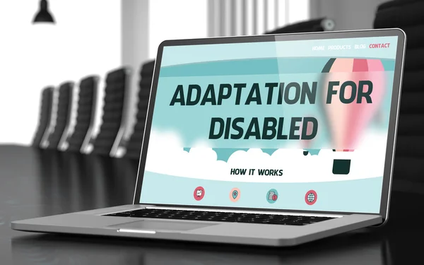 Adaptação para deficientes no laptop na sala de reuniões . — Fotografia de Stock