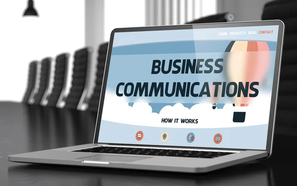 ランディング ・ ビジネス コミュニケーション ・ コンセプトのノート パソコンのページ. — ストック写真