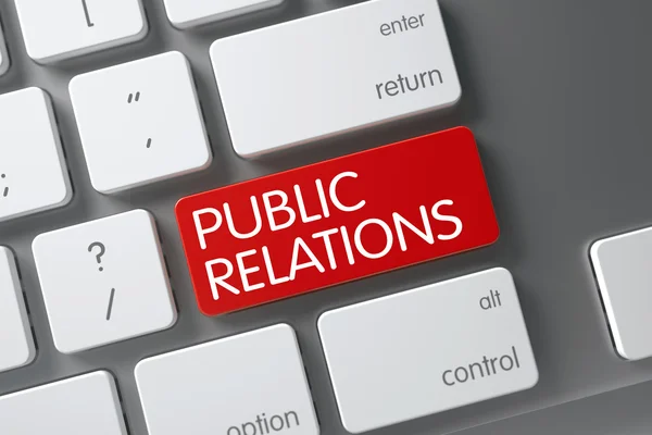 Public Relations close-up van het toetsenbord. 3D-illustratie. — Stockfoto