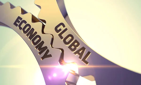 Global Economy concept. Gouden tandwielen. 3D-illustratie. — Stockfoto