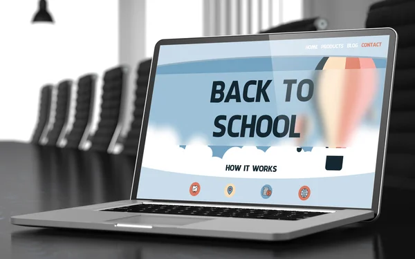 Volver al concepto de la escuela en la pantalla del ordenador portátil. Renderizado 3D . —  Fotos de Stock