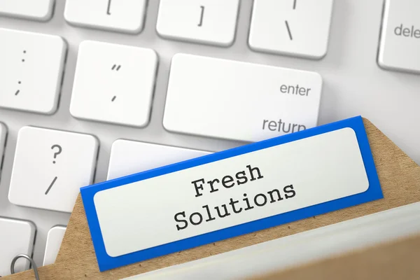 Arquivo de Cartão com Inscrição Fresh Solutions. Renderização 3D . — Fotografia de Stock