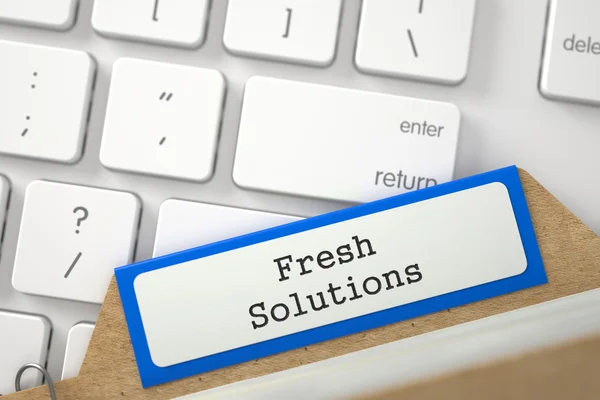 Archivo de tarjetas con Inscripción Fresh Solutions. Renderizado 3D . — Foto de Stock