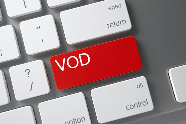 Botão Vod vermelho no teclado. Renderização 3D . — Fotografia de Stock