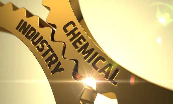 Industria chimica su ruote metalliche dorate. Rendering 3D . — Foto Stock