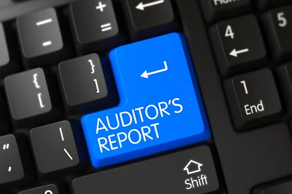 Auditors verslag close-up van blauwe toetsenbord knop. 3D-illustratie. — Stockfoto