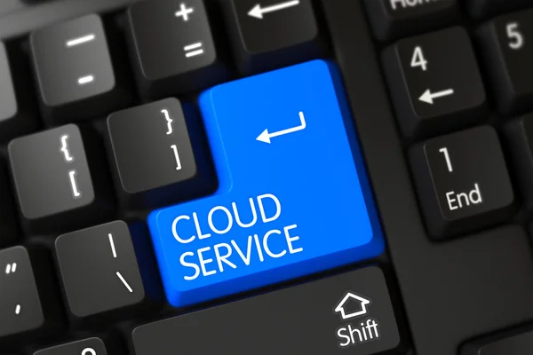 Cloud Service Primo piano della tastiera blu. Illustrazione 3D . — Foto Stock