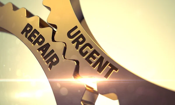 Golden Metallic Gears with Urgent Repair Concept. 3D Illustration. — Stock Photo, Image