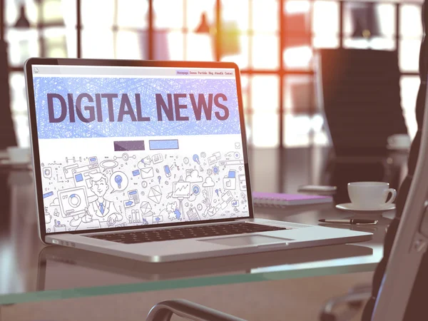 Pantalla portátil con concepto de noticias digitales. Ilustración 3D . —  Fotos de Stock