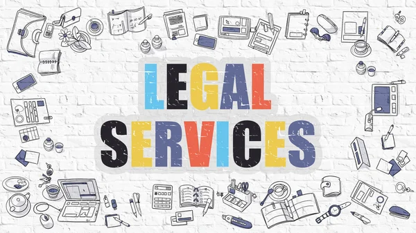 Jogi szolgáltatások koncepcióját. Multicolor a fehér Brickwall. — Stock Fotó