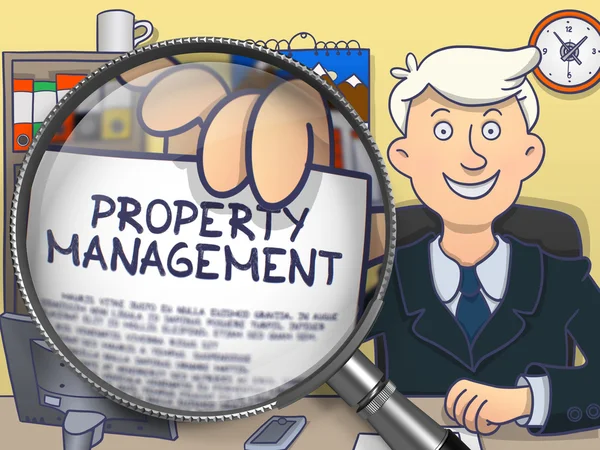 Property Management durch Lupe. Doodle-Konzept. — Stockfoto