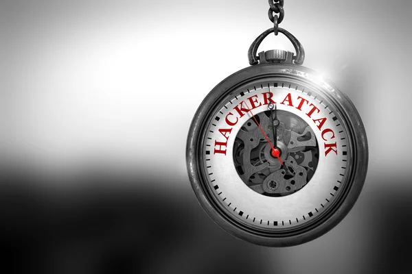 Atak hakerów-czerwony tekst na tarczy zegarka. Ilustracja 3D. — Zdjęcie stockowe