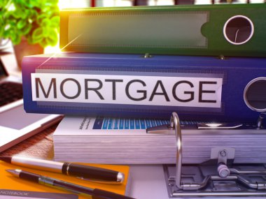 Yazıt Mortgage ile Mavi Ofis Klasörü. 3d İllüstrasyon.