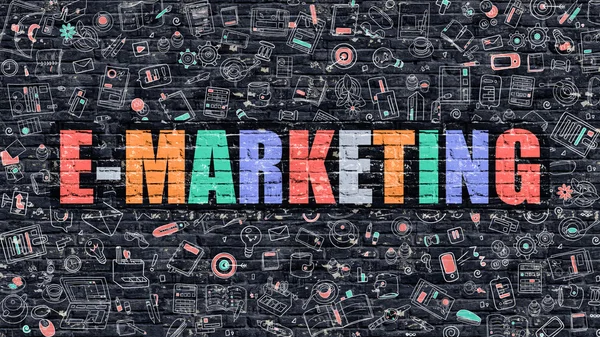 E-Marketing on Dark Brick Wall. — Stock Photo, Image