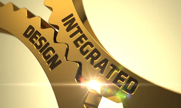 Integriertes Design auf den goldenen Zahnrädern. 3D-Illustration. — Stockfoto