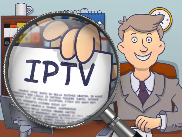 IPTV through Magnifying Glass. Doodle Concept. — Stock Photo, Image