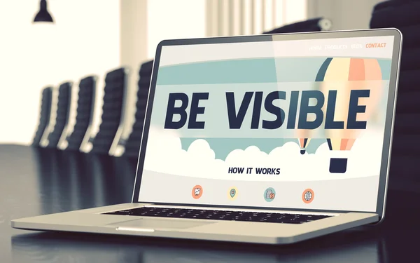 Landing Page of Laptop with Be Visible Concept (en inglés). Ilustración 3D . —  Fotos de Stock