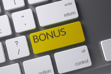Klavye üstünde sarı Bonus düğme. 3D render.