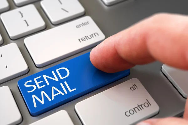 Hand Touching Send Mail Keypad. 3D. — Stock Photo, Image