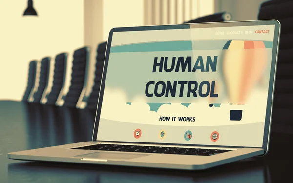 Controlo Humano no Laptop na Sala de Reuniões. Ilustração 3D . — Fotografia de Stock