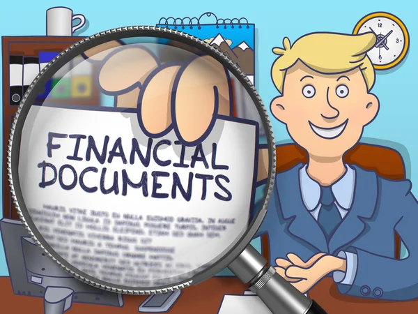 Financial Documents through Magnifying Glass. Doodle Design. — Stock Photo, Image