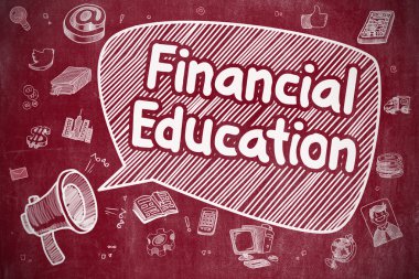 Finansal Eğitim - Kırmızı Chalkboard Üzerinde Doodle İllüstrasyon.