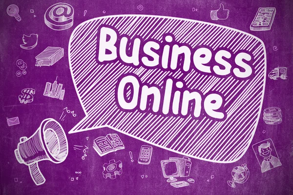 Business Online - Mor Tebeşir Tahtası üzerinde Doodle İllüstrasyon. — Stok fotoğraf