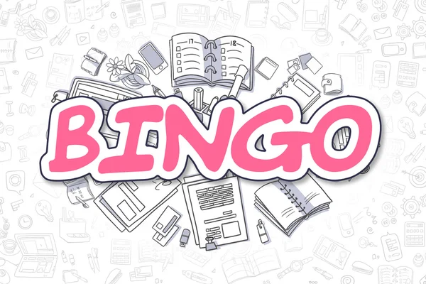 Bingo - Iscrizione Doodle Magenta. Concetto aziendale . — Foto Stock