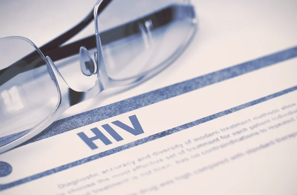 HIV. Concetto di medicina su sfondo blu. Illustrazione 3D . — Foto Stock