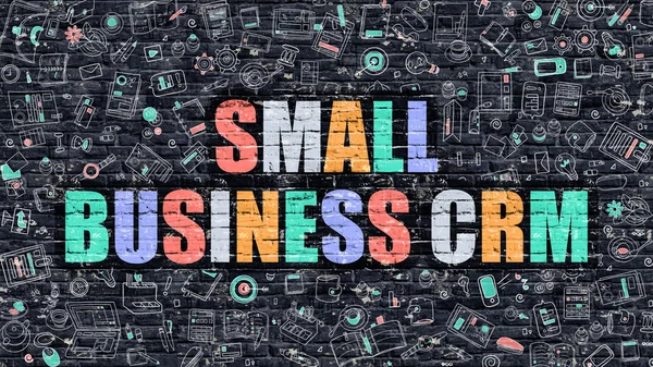 Multicolor Small Business CRM em Dark Brickwall. Estilo Doodle . — Fotografia de Stock
