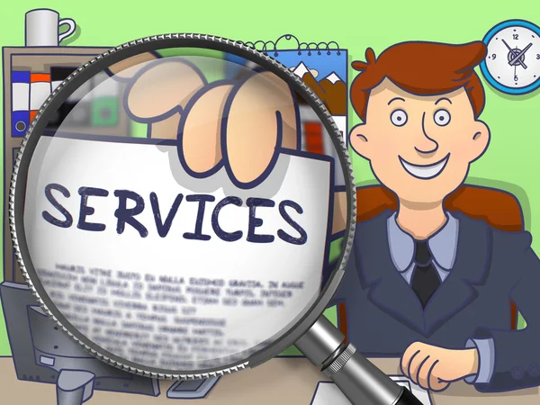 Servicios a través de lupa. Concepto de Doodle . — Foto de Stock