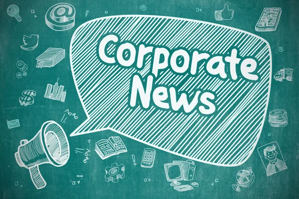 Noticias Corporativas - Ilustración de Doodle en pizarra azul . —  Fotos de Stock