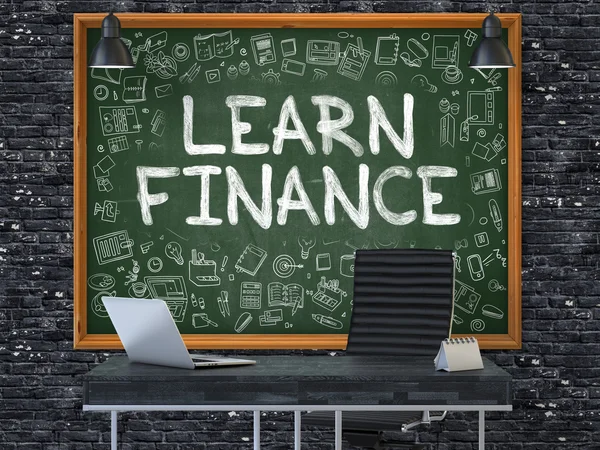Ucz się finansów-ręcznie rysowane na zielonym Chalkboard. Ilustracja 3D. — Zdjęcie stockowe