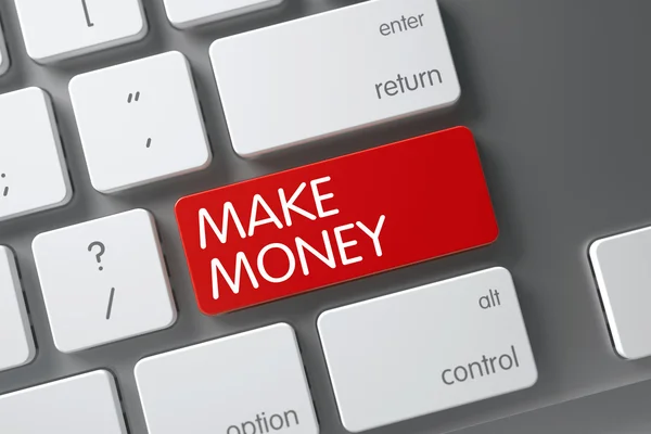 Röd tjäna pengar knappsats på tangentbordet. 3D-illustration. — Stockfoto