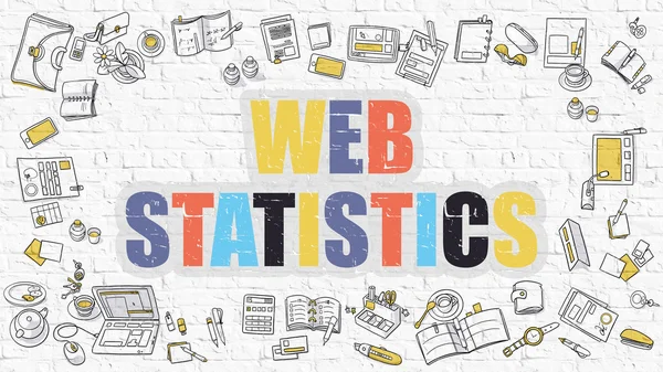 Concetto di statistiche Web con icone di progettazione Doodle . — Foto Stock