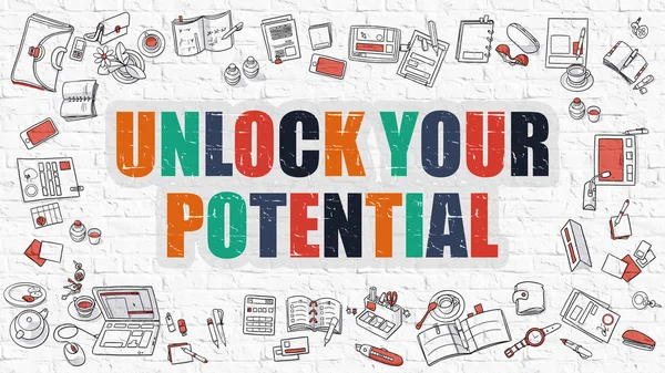 Unlock Your Potential Concept with Doodle Design Icons. — Stock Photo, Image