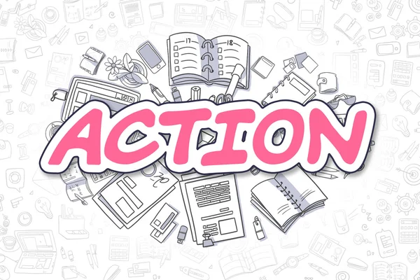 Action - Doodle Magenta Texte. Concept d'entreprise . — Photo