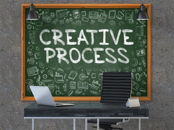 Chalkboard on the Office Wall with Creative Process Concept. 3D. — Stock Photo, Image