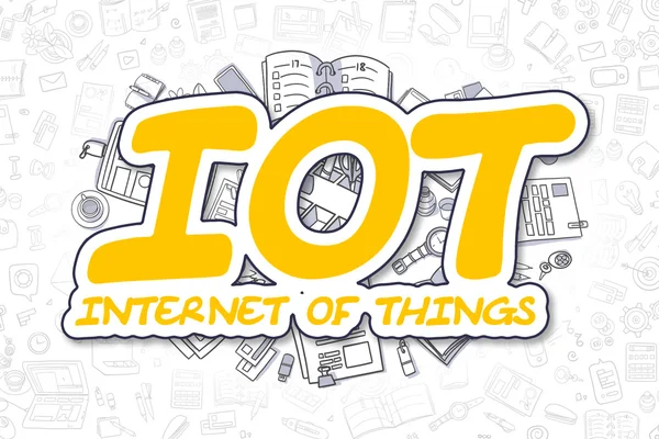 IoT-Doodle žlutý text. Obchodní koncepce. — Stock fotografie