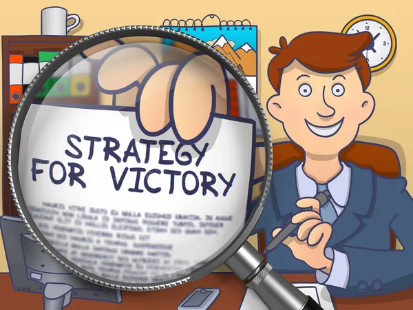Estrategia para la victoria a través de lupa. Concepto de Doodle . —  Fotos de Stock