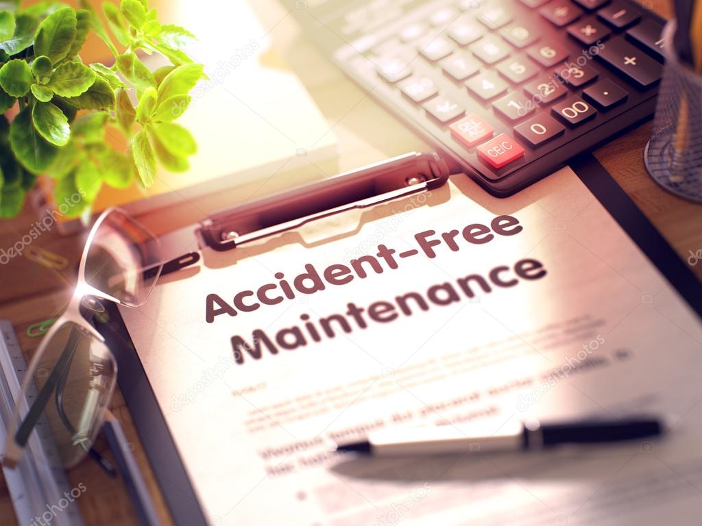 Accident-Free Maintenance - Text on Clipboard. 3D.