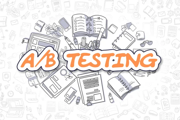 AB Testing - Doodle Orange Text. Concepto de negocio . —  Fotos de Stock