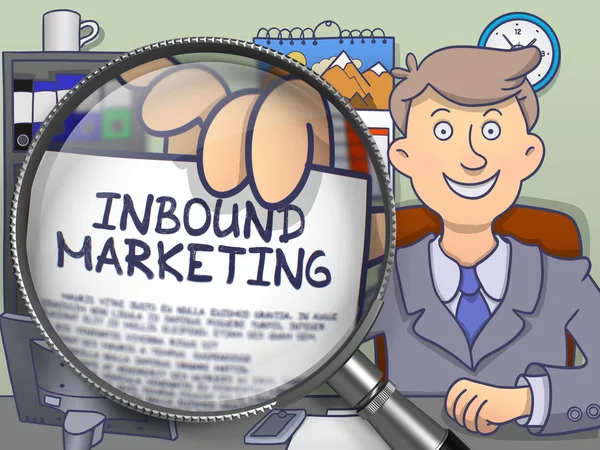 Inbound Marketing poprzez szkło powiększające. Doodle projektowanie. — Zdjęcie stockowe