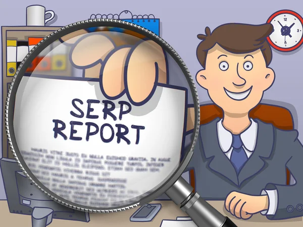 SERP Report through Magnifying Glass. Doodle Design. — Stock Photo, Image