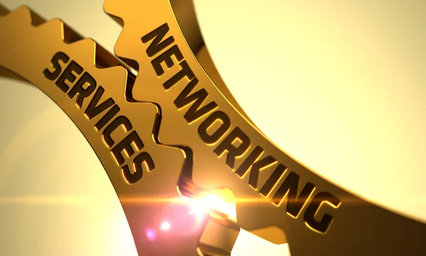 Golden Gears with Networking Services Concept. 3D. — Stock Photo, Image