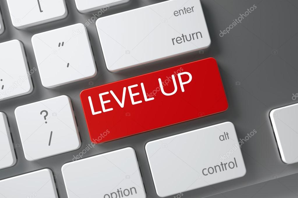 Keyboard with Red Key - Level Up. 3D.
