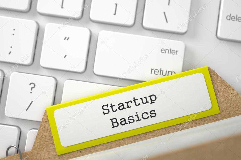 File Card with Startup Basics. 3D Illustration.