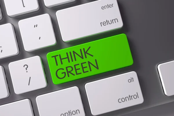 Green Think - Green Button on Keyboard. 3D. — Stock Photo, Image